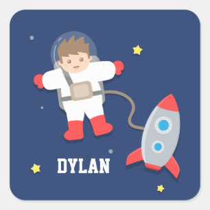 Sticker Carré Vaisseau Fusée Mignon Espace Astronaute Pour Enfan