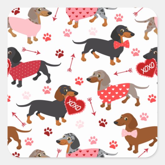 Sticker Carré Valentine Dachshund (Devant)