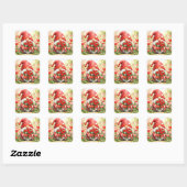 Sticker Carré Valentine Gnome with Red Rose Bouquet (Feuille)