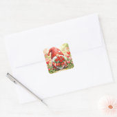Sticker Carré Valentine Gnome with Red Rose Bouquet (Enveloppe)