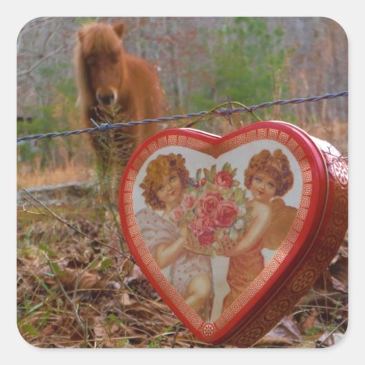 Sticker Carré Valentine Heart Miniature Brown Horse (Devant)
