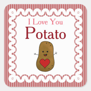 Sticker Carré Valentine Je T'aime Patate, Rayures Roses