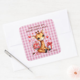 Sticker Carré Valentine Love Rose Bouquet Giraffe