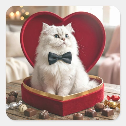 Sticker Carré Valentine Persian Cat In Chocolate Candy Box (Devant)