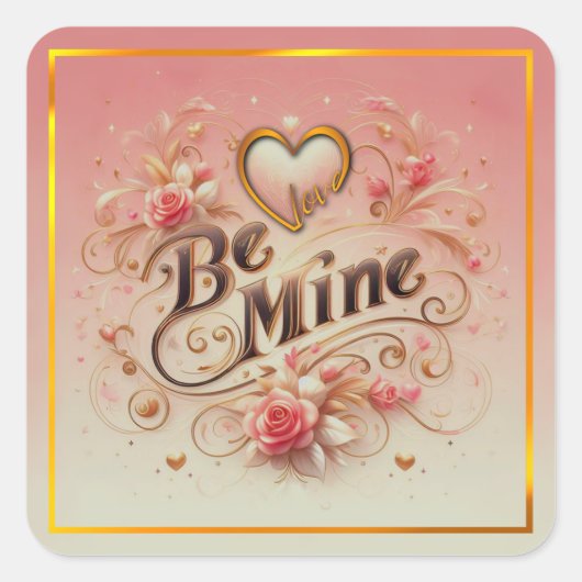 Sticker Carré Valentine's Day Be Mine Design with Heart, Citatio (Devant)