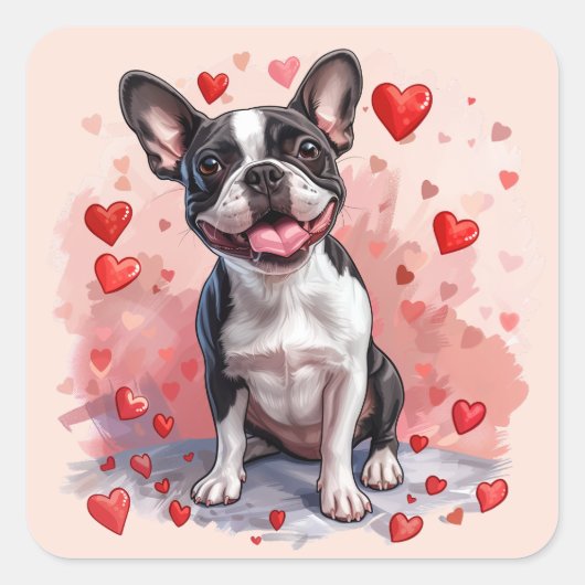Sticker Carré Valentines Day Boston Terrier Dog (Devant)