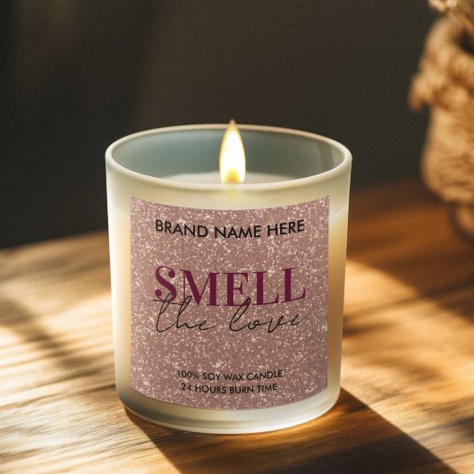 Sticker Carré Valentine's Day Custom Pink Glitter Candle Label