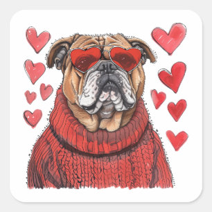 Sticker Carré Valentines Day English Bulldog