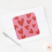 Sticker Carré Valentine's Day Modern Red & Pink Hearts Script (Enveloppe)