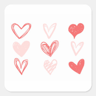 Sticker Carré Valentine's Hearts Rose minimaliste moderne