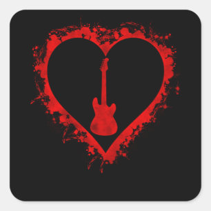 Sticker Carré Valentines Jour Coeur Guitare Lover Musicien Garço