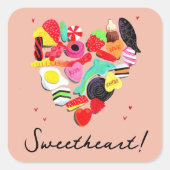 Sticker Carré Valentines Tu Es Si Douce Coeur De Bonbons (Devant)
