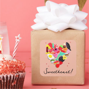 Sticker Carré Valentines Tu Es Si Douce Coeur De Bonbons