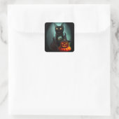 Sticker Carré Vampire Chat et Assistant Citrouille Halloween Sur (Sac)