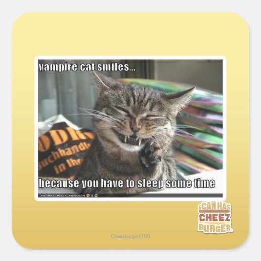 Sticker Carré vampire chat sourit (Devant)
