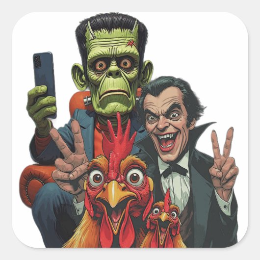 Sticker Carré "Vampire Selfie" Chessy Chicken Selfies (Devant)
