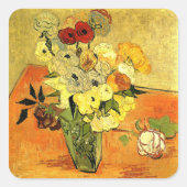 Sticker Carré Van Gogh artwork, Japanese Vase with Roses, (Devant)