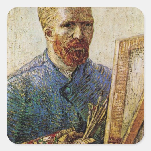 Sticker Carré Van Gogh Autoportrait devant Easel (Devant)