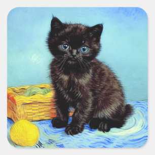 Sticker Carré Van Gogh Black Kitten avec fils