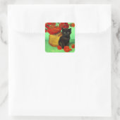 Sticker Carré Van Gogh Black Kitten Fleurs rouges (Sac)