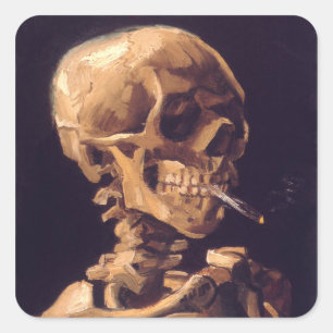 Sticker Carré Van Gogh : Crâne avec cigaret brûlant