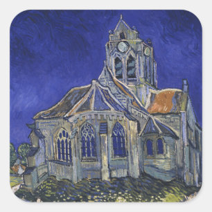 Sticker Carré Van Gogh L'église d'Auvers Ciel Bleu Art