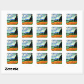 Sticker Carré Van Gogh peinture, Wheatfield avec Cypress Tree (Feuille)