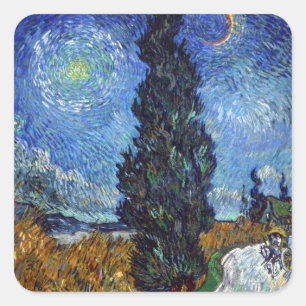 Sticker Carré Van Gogh Road Avec Cyprès Impressionnisme
