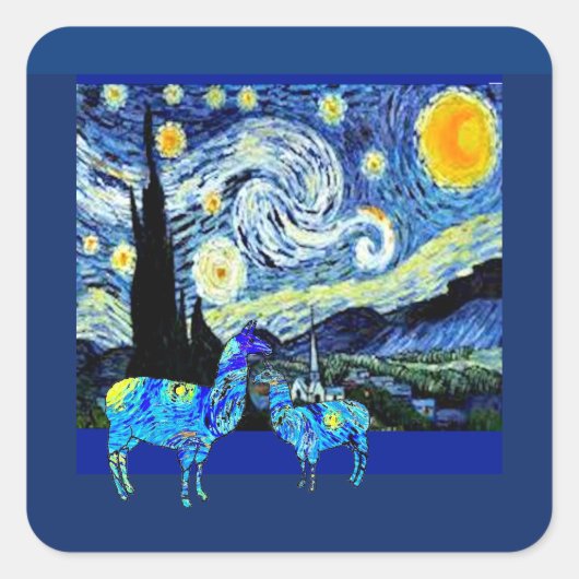 Sticker Carré Van Gogh, Starry Night Llamas (Devant)