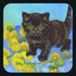 Sticker Carré Van Gogh Style Chat avec tournesol<br><div class="desc">Stickers avec un chat de style Van Gogh avec des tournesols ! Un joli chaton noir pose à la légère avec des fleurs jaunes. Un cadeau fabuleux pour les amoureux de les chats et les collectionneurs d'art hollandais !</div>