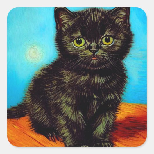 Sticker Carré Van Gogh Style Pouting Kitten (Devant)