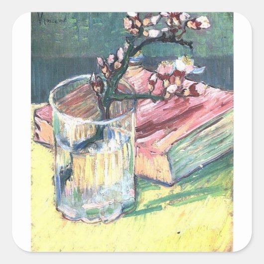 Sticker Carré Van Gogh, Succursale d'amandes en fleurs (Devant)