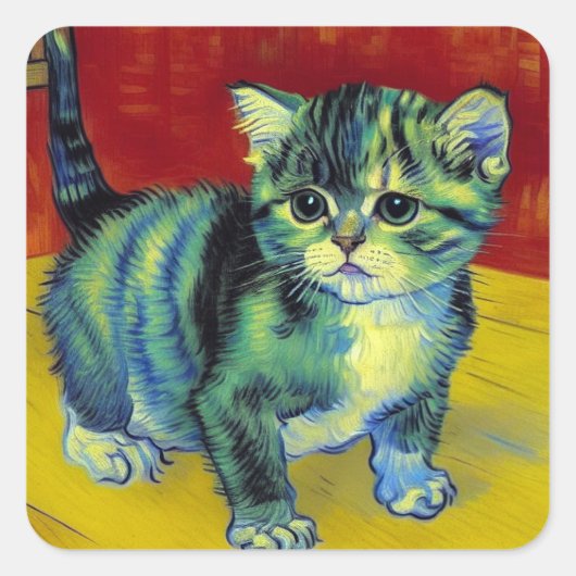 Sticker Carré Van Gogh Tabby Cat (Devant)