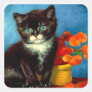 Sticker Carré Van Gogh Tuxedo Cat