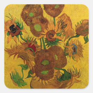 Sticker Carré Vase avec 15 tournesols Vincent van Gogh