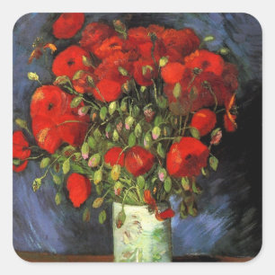 Sticker Carré Vase avec des pavots rouges par Vincent van Gogh