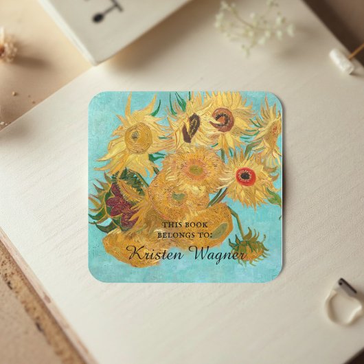 Sticker Carré Vase avec douze tournesols par Vincent Van Gogh