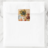 Sticker Carré Vase avec Fleurs, Café et Fruit, van Gogh (Sac)