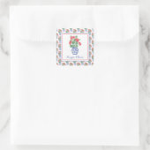 Sticker Carré Vase de Chinoiserie des Geraniums rouges (Sac)