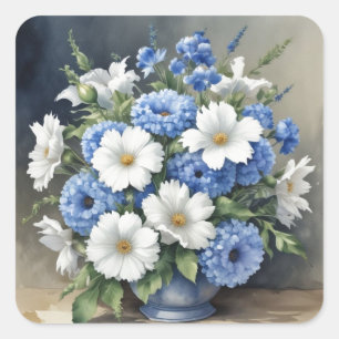 Sticker Carré Vase de fleurs élégant aquarelle