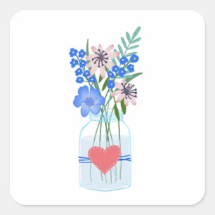 Sticker Carré Vase Floral Perwinkle Pot Mason Love Heart