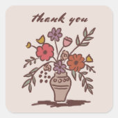 Sticker Carré Vase florale Rustique Whimsical Sketch Merci (Devant)