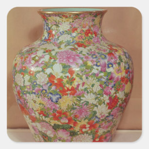 Sticker Carré Vase rose à Famille avec des fleurs d'un mille
