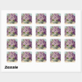 Sticker Carré Vase vintage de fleurs violettes (Feuille)