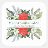 Sticker Carré Végétation d'hiver Aquarelle Florale Joyeux Noël (Devant)