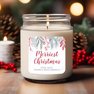 Sticker Carré Végétation d'hiver Rouge Script plus joli Noël