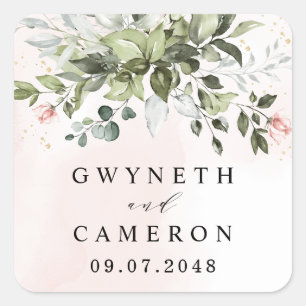Sticker Carré Végétation dorée Succulente Dusty Blue Mariage