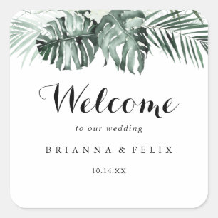 Sticker Carré Végétation tropicale Blanc Floral Mariage Bienvenu
