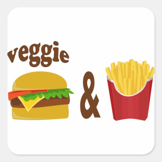 Sticker Carré Veggie Burger et Fries (Devant)