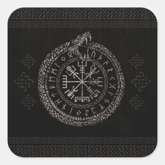 Sticker Carré Vegvisir avec Ouroboros et runes (Devant)